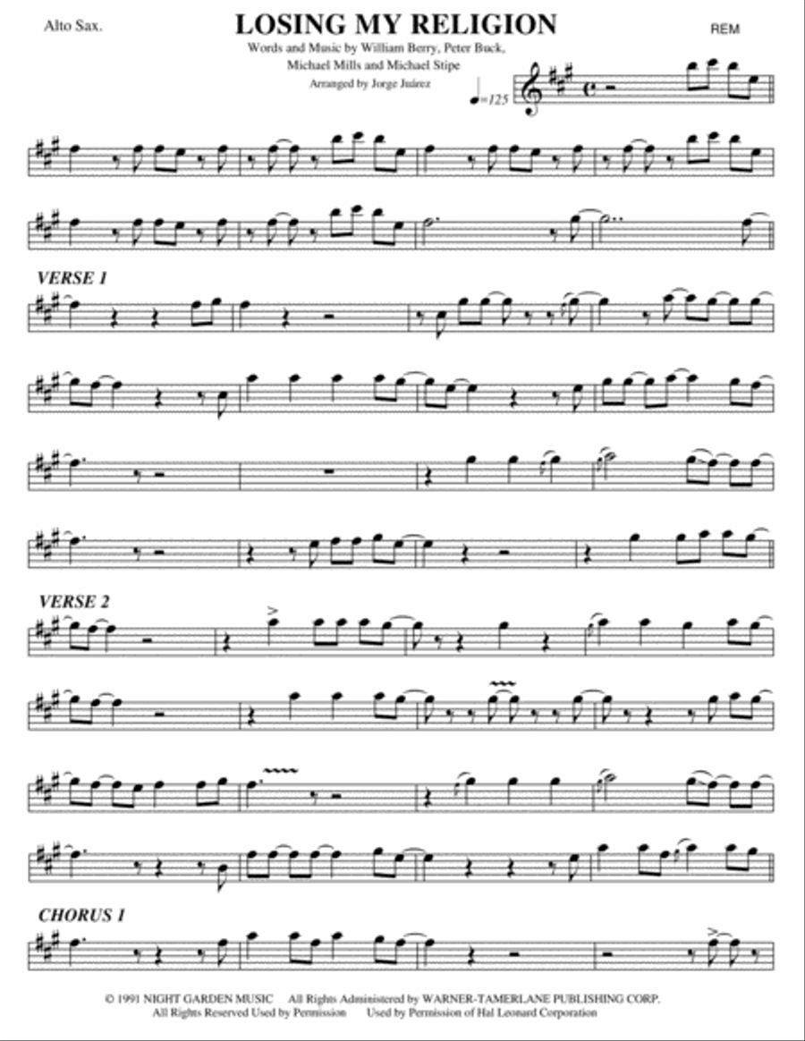 Losing My Religion Alto Saxophone scores gallery preview page 1