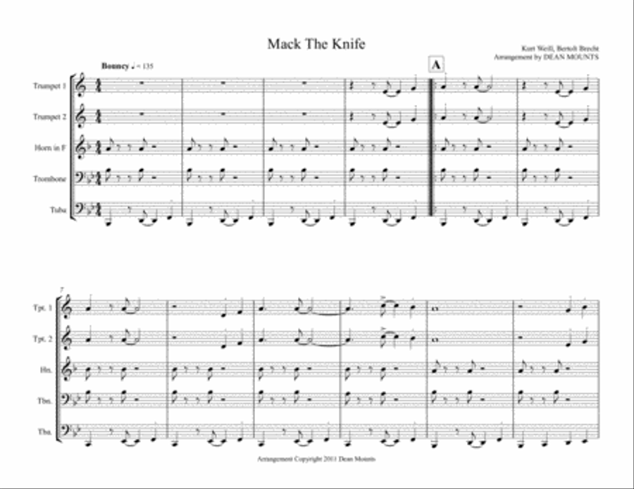 Mack The Knife Mack The Knife Brass Ensemble scores gallery preview page 1