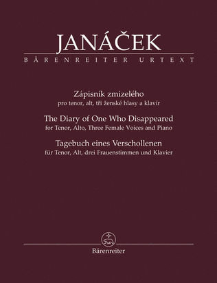 Book cover for Zápisník zmizelého (The Diary of One Who Disappeared / Tagebuch eines Verschollenen) for Tenor, Alto, Three Female Voices and Piano