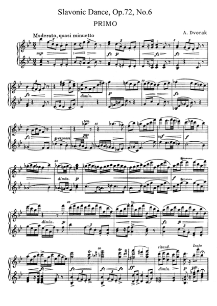 Dvorak Slavonic Dance, Op.72, No.6, for piano duet, PD896