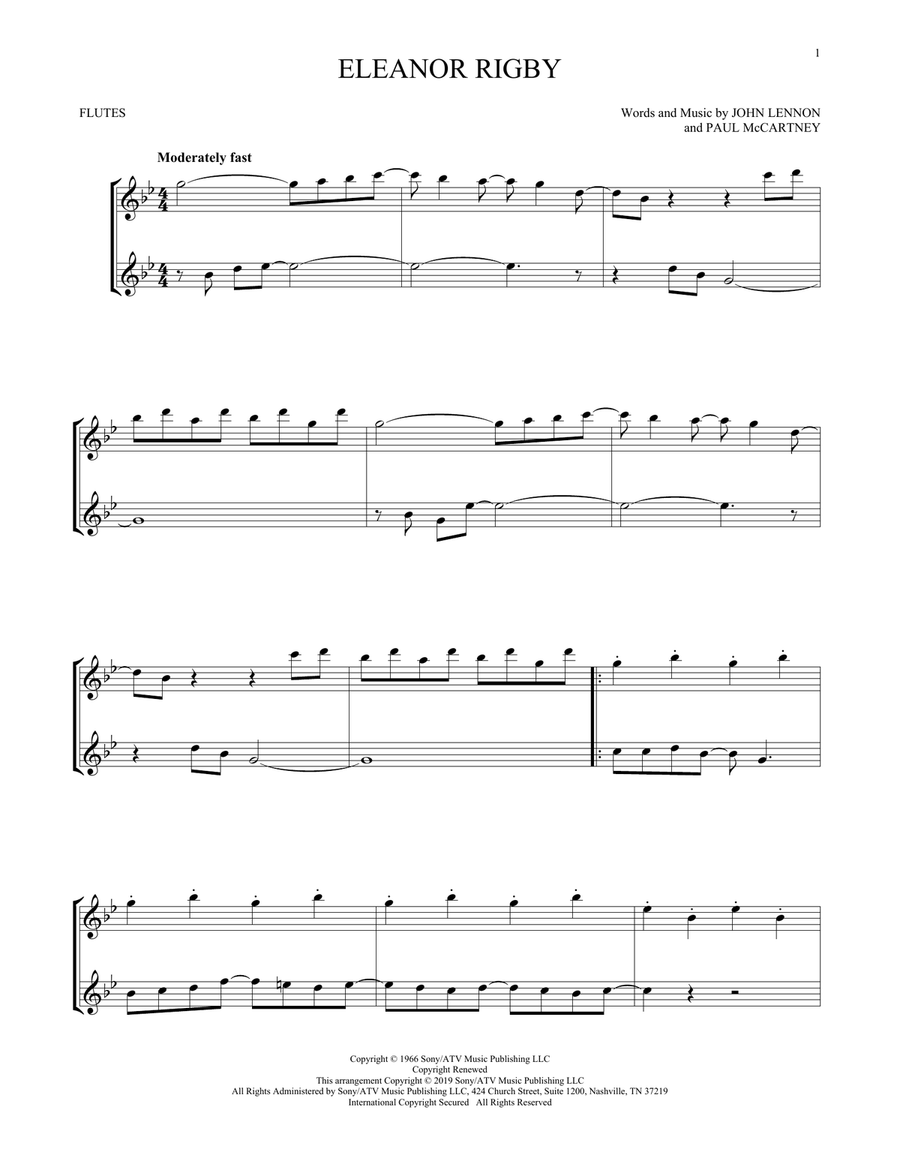 Eleanor Rigby Flute Duet scores gallery preview page 1