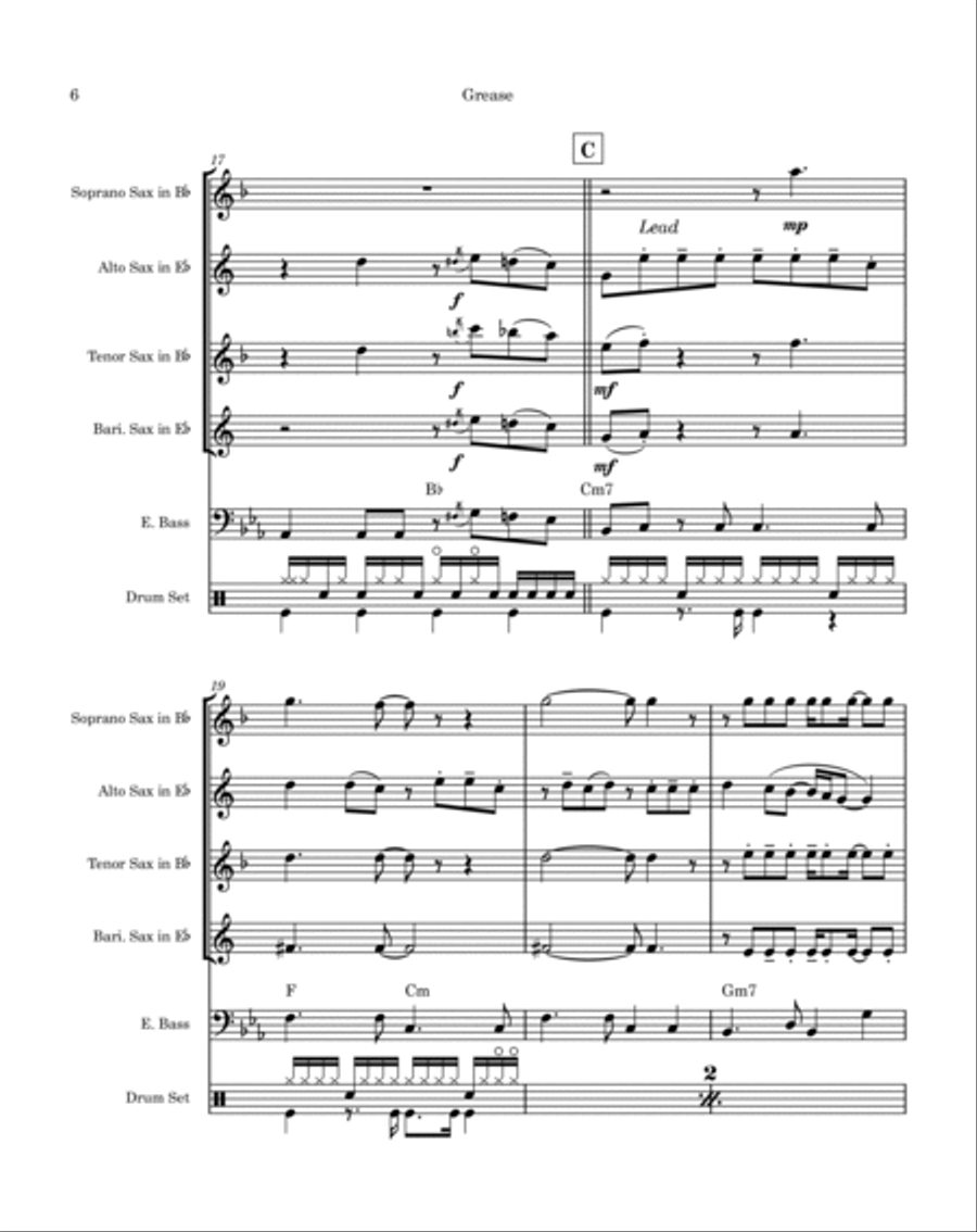Grease Saxophone Quartet scores gallery preview page 6