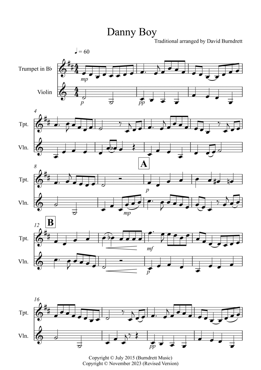 Danny Boy for Trumpet and Violin Duet B-Flat Trumpet scores gallery preview page 1
