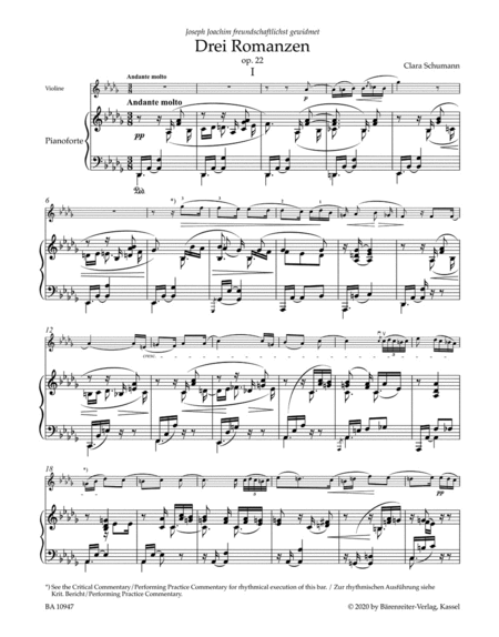 Three Romances for Violin and Piano, op. 22