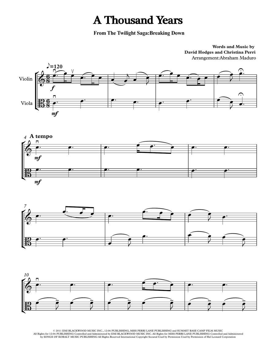 A Thousand Years String Duet scores gallery preview page 6