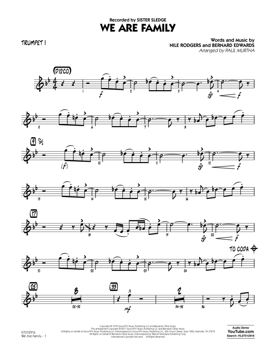 We Are Family - Trumpet 1 Trumpet scores gallery preview page 1