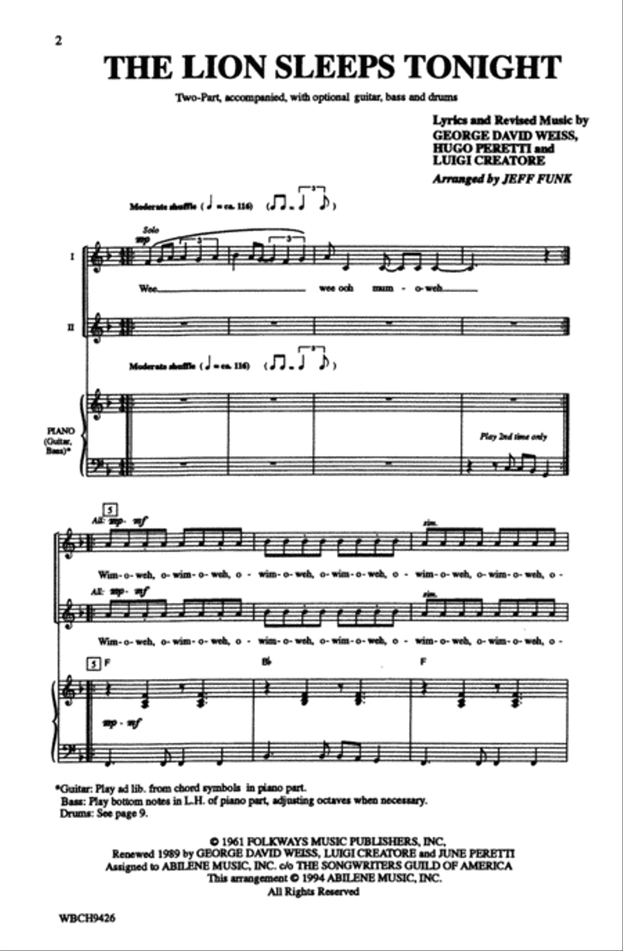 The Lion Sleeps Tonight The Lion Sleeps Tonight 2-Part scores gallery preview page 2