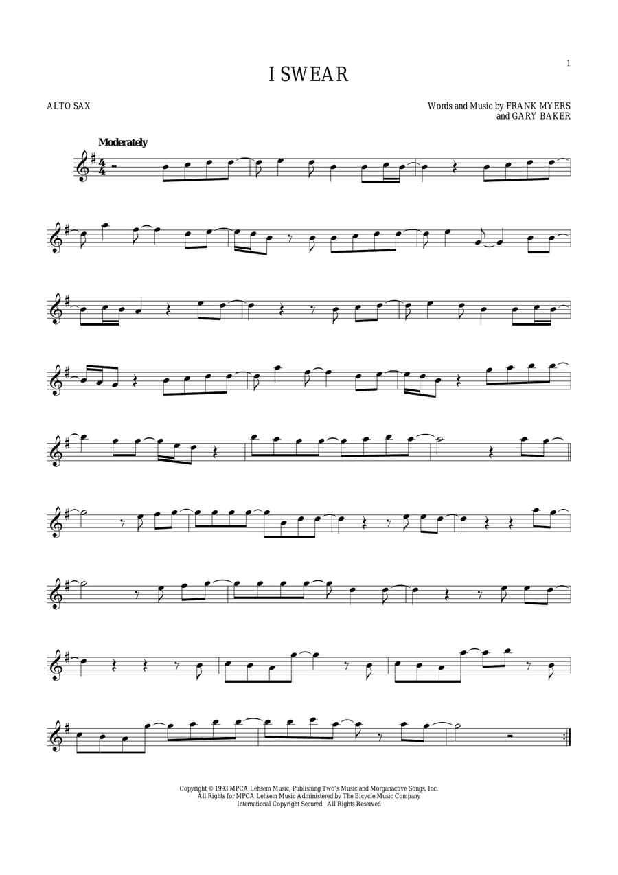 I Swear Alto Saxophone scores gallery preview page 1
