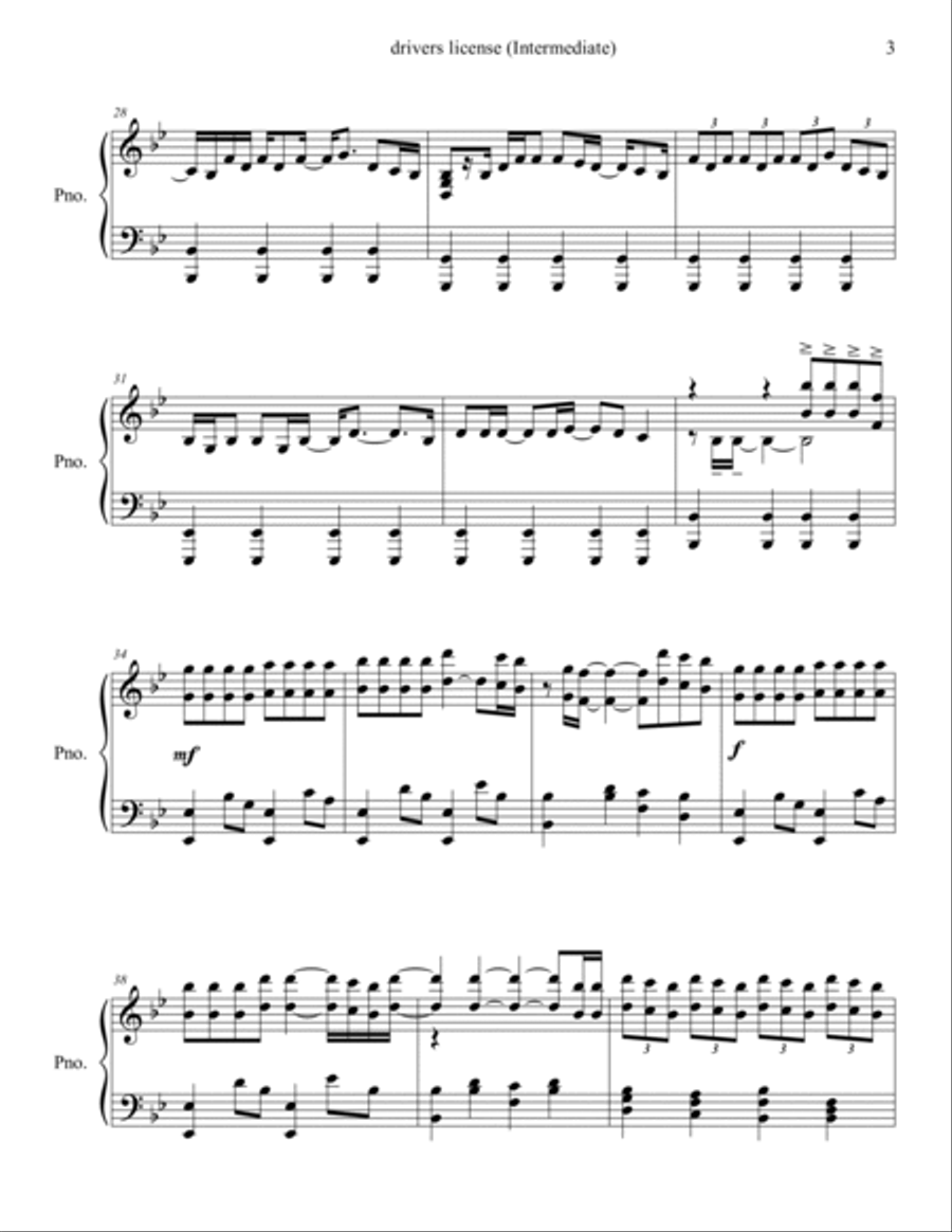 Drivers License Piano Solo scores gallery preview page 3