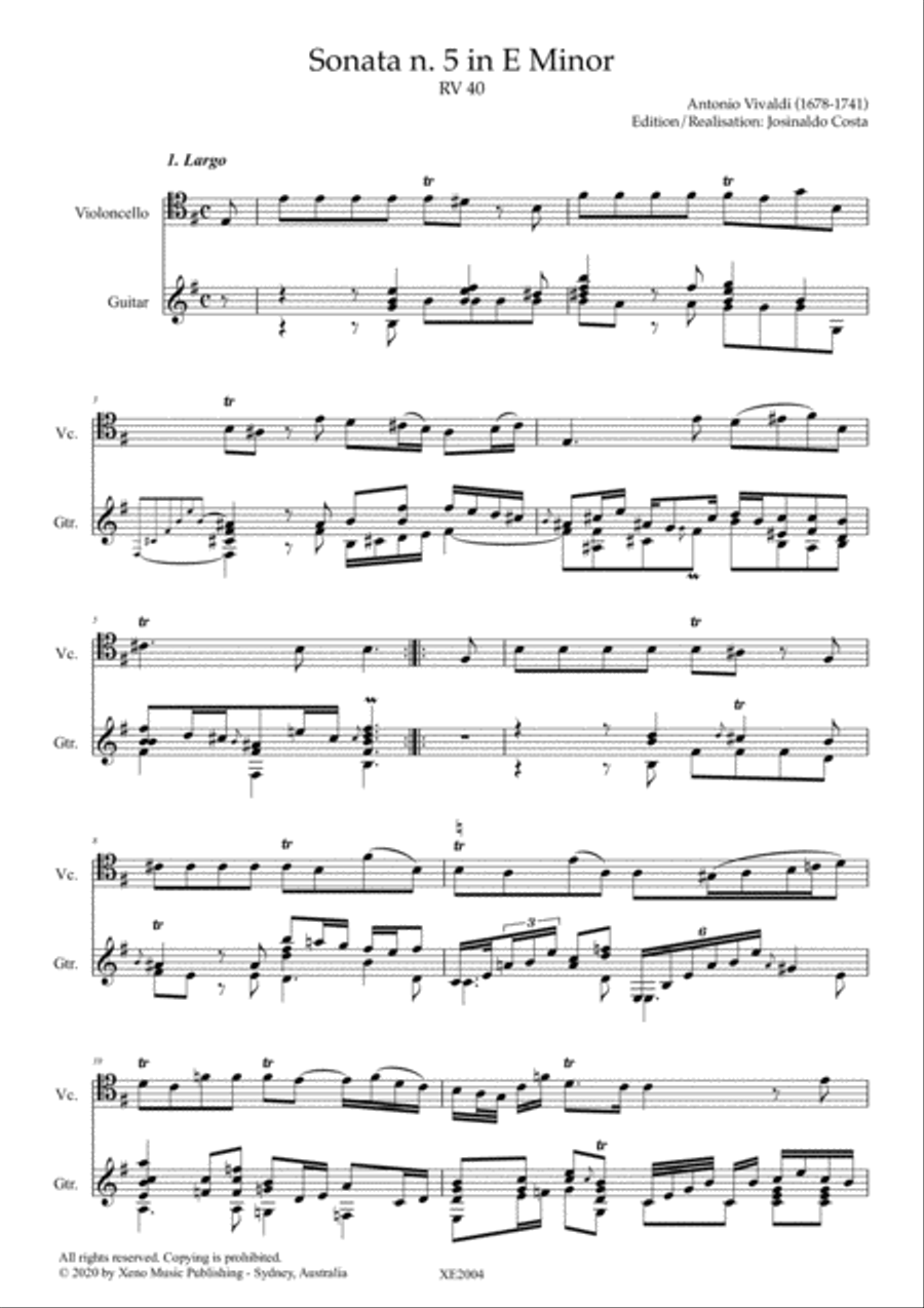 Cello Sonata n. 5 in E Minor RV40 (Guitar accompaniment) String Duet scores gallery preview page 3