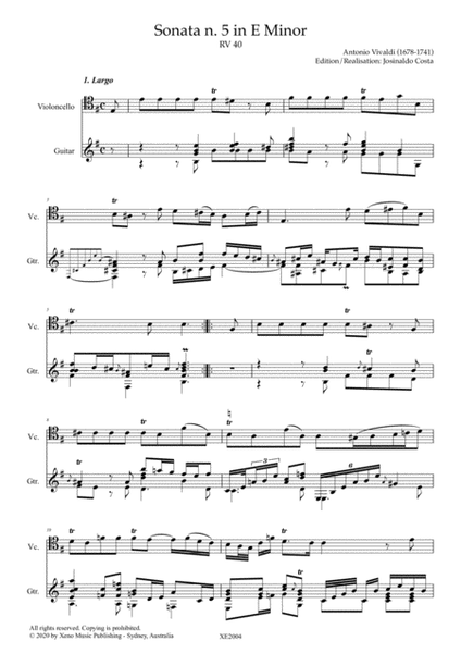 Cello Sonata n. 5 in E Minor RV40 (Guitar accompaniment)
