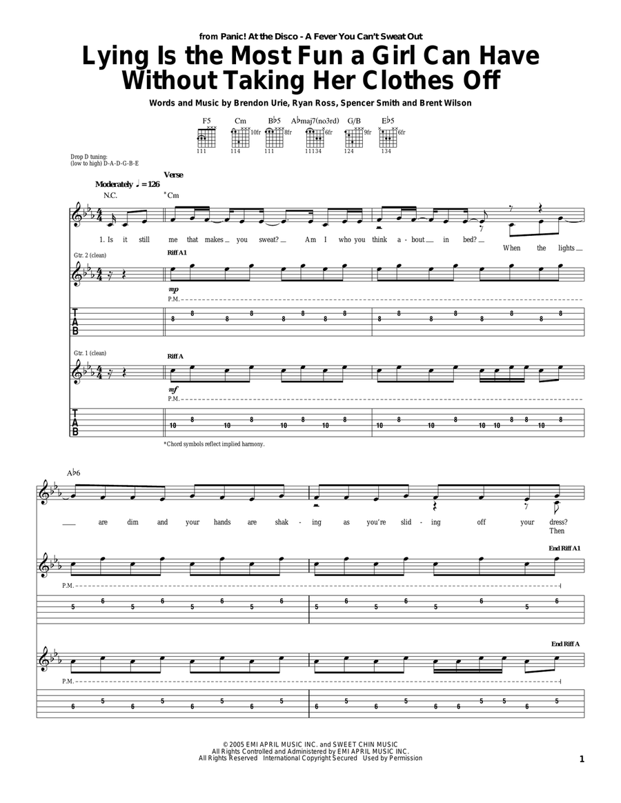 Lying Is The Most Fun A Girl Can Have Without Taking Her Clothes Off Acoustic Guitar scores gallery preview page 1