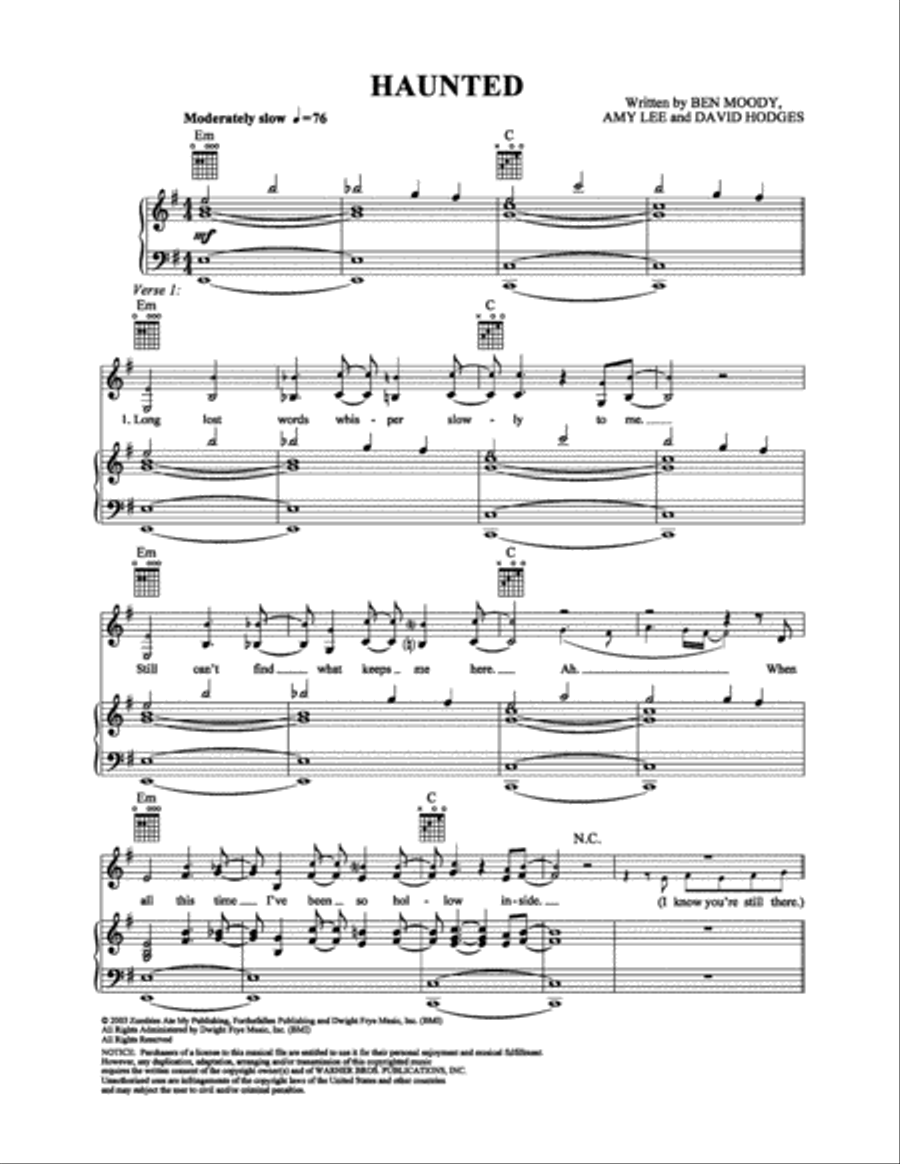 Haunted Piano, Vocal, Guitar scores gallery preview page 1
