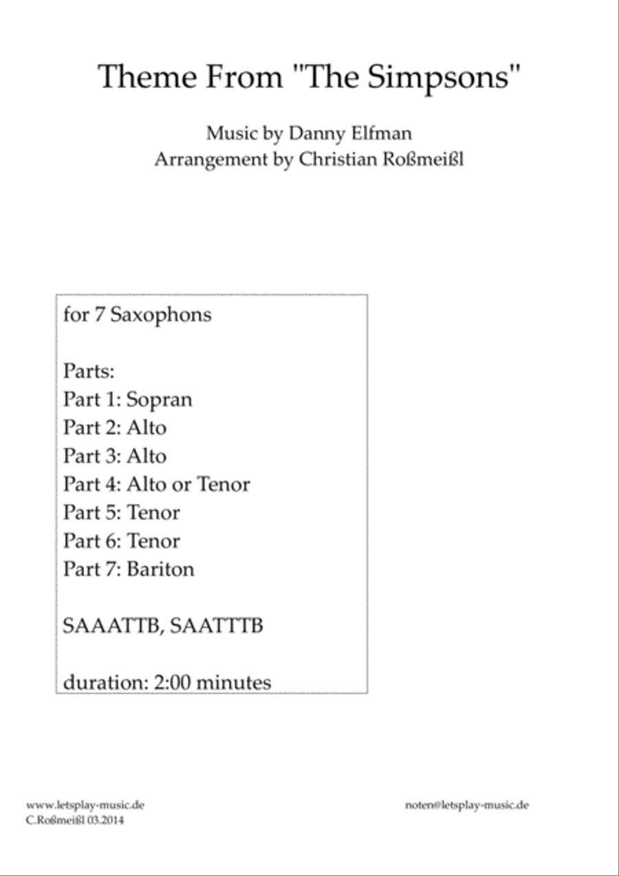 Theme From The Simpsons by Danny Elfman Woodwind Ensemble - Digital Sheet Music