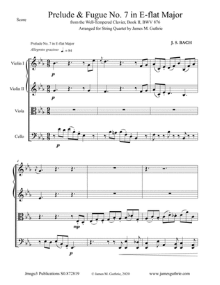 Book cover for BACH: Prelude & Fugue No. 7 in E-flat Major BWV 876 for String Quartet