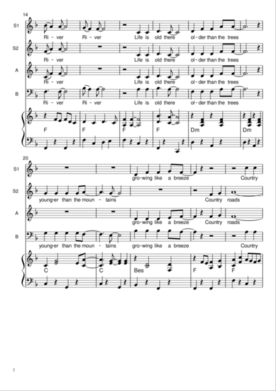Take Me Home, Country Roads Choir scores gallery preview page 2