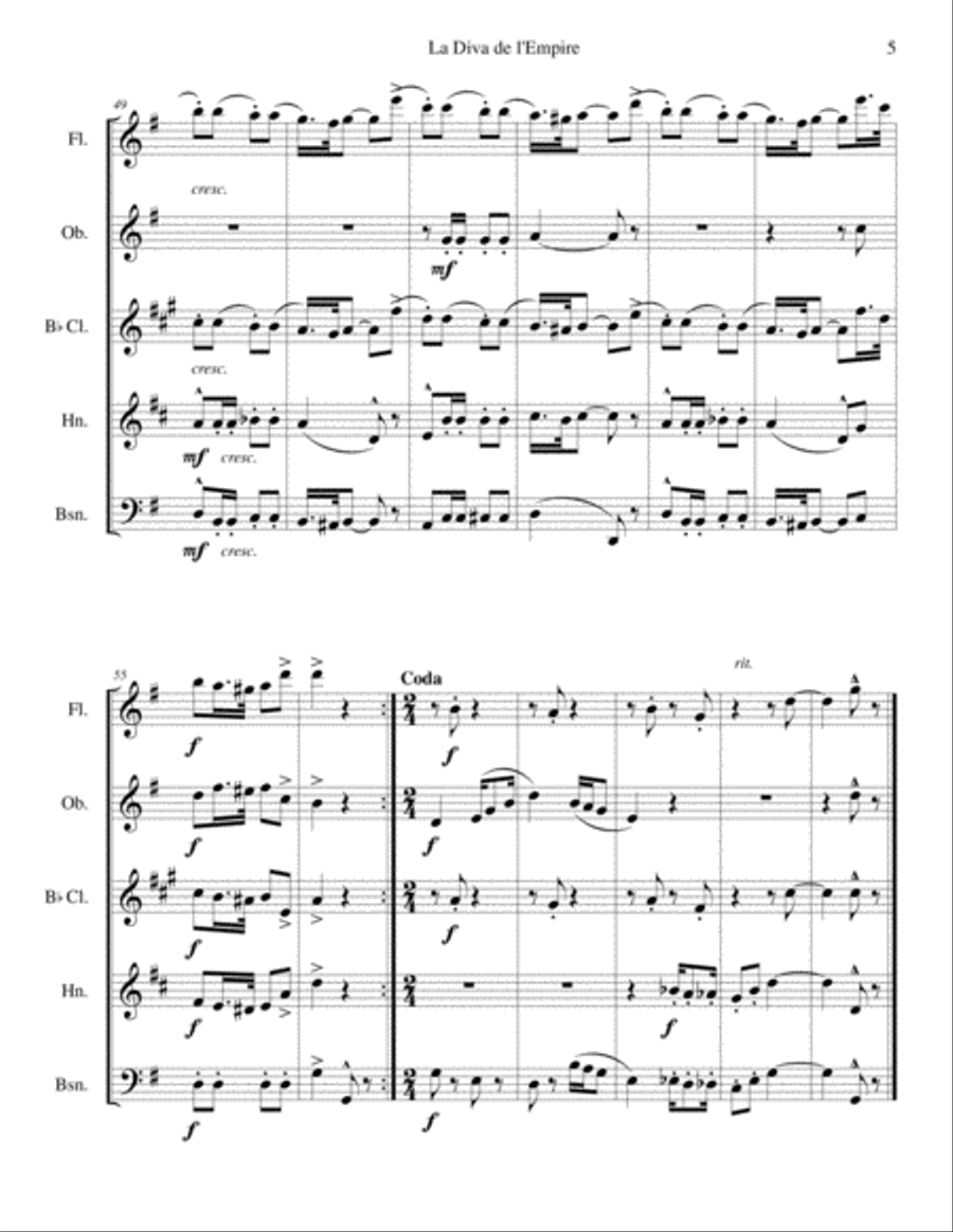 La Diva de l'Empire (woodwind quintet) Woodwind Quintet scores gallery preview page 5