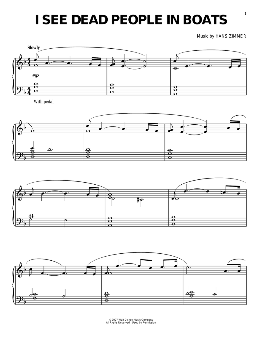 I See Dead People In Boats (from Pirates Of The Caribbean: At World's End) Piano Solo scores gallery preview page 1