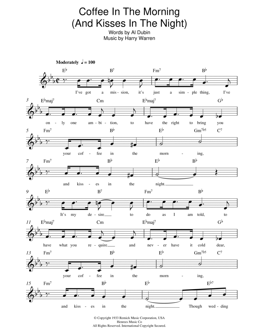 Coffee In The Morning (And Kisses In The Night) Piano scores gallery preview page 1