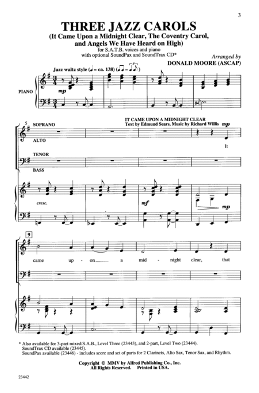 Three Jazz Carols Three Jazz Carols 4-Part scores gallery preview page 2