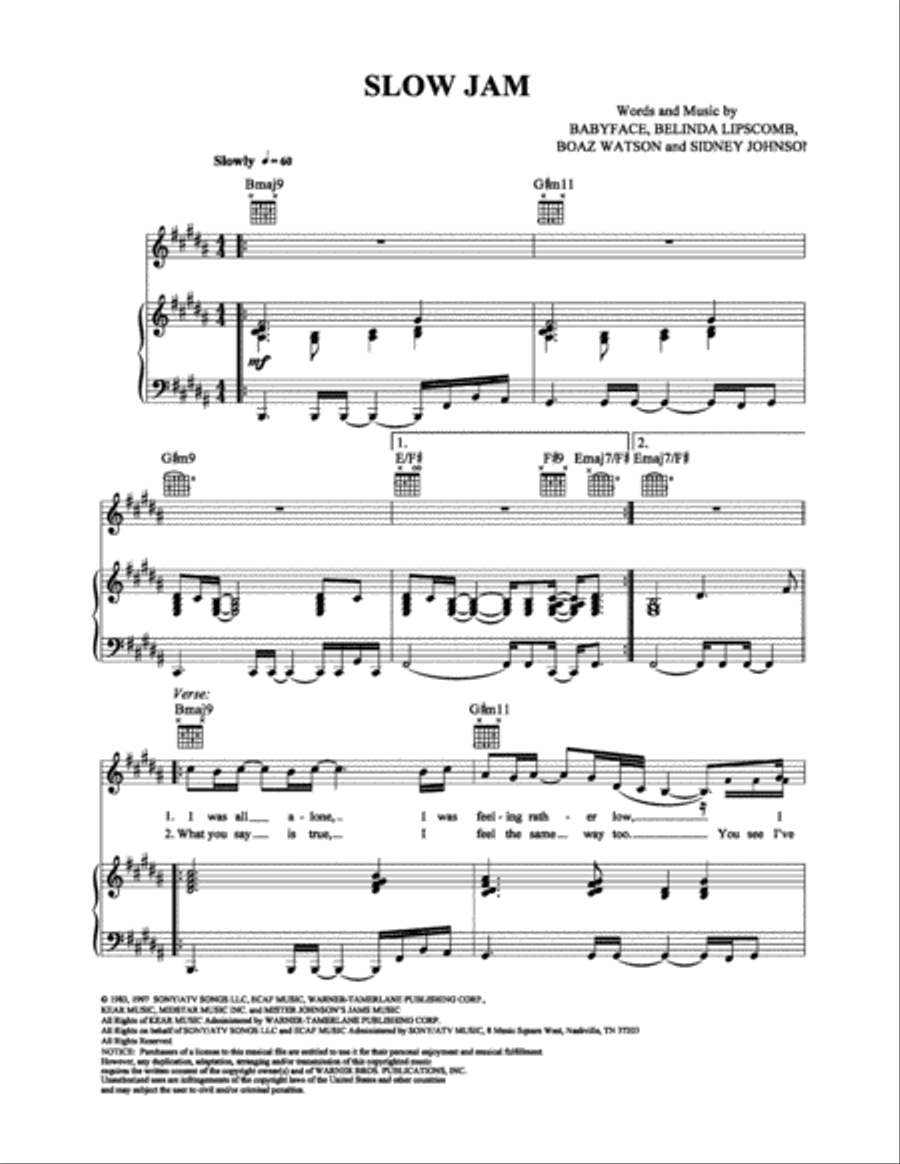 Slow Jam Piano, Vocal, Guitar scores gallery preview page 1