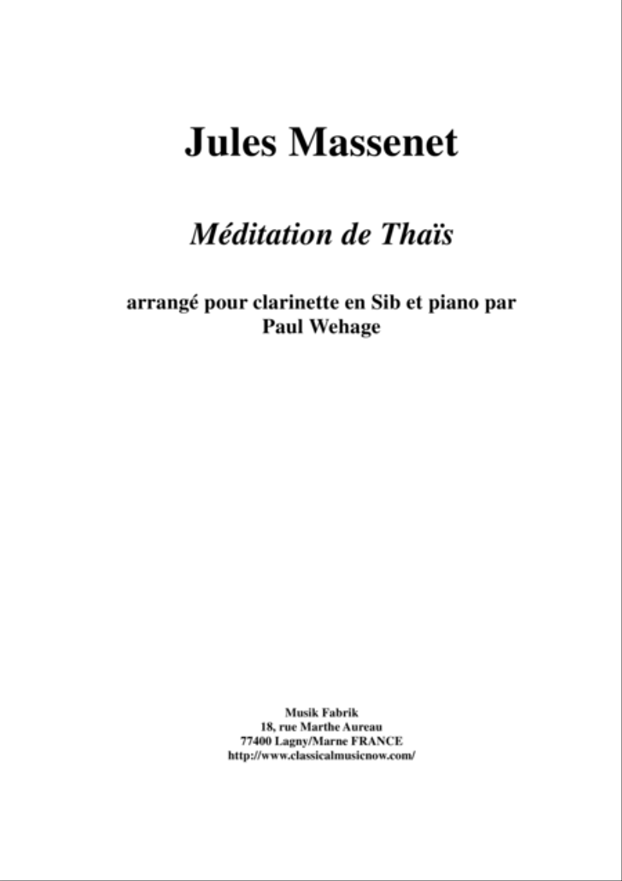 Jules Massenet: Meditation from "Thais", arranged for Bb clarinet and piano