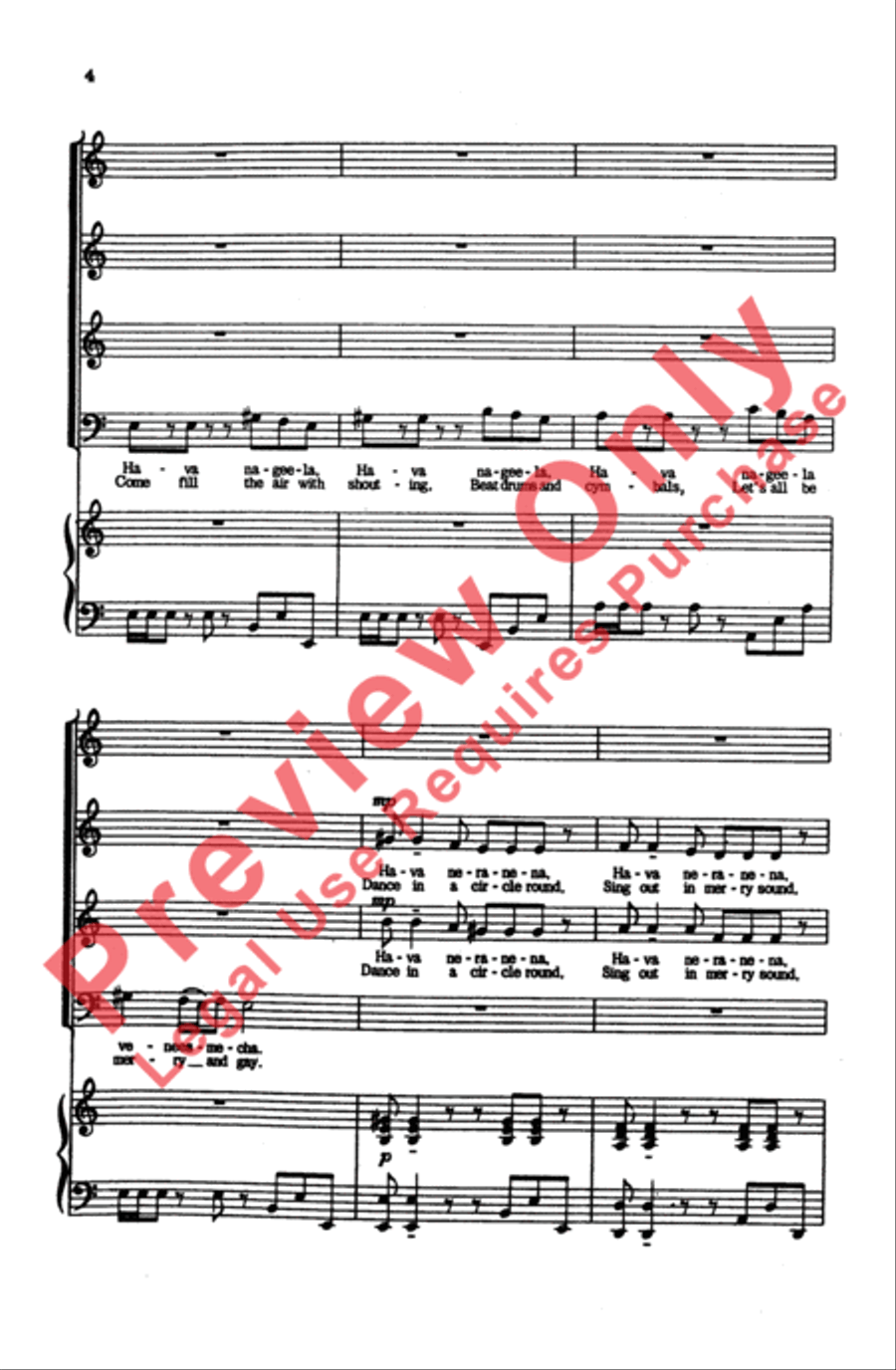 Hava Nageela 4-Part scores gallery preview page 4