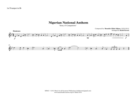 Nigerian National Anthem for Brass Quintet image number null