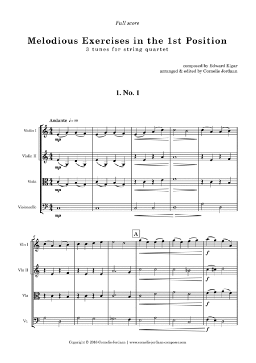 ELGAR : Melodious Exercises in the 1st Position, for string quartet String Quartet scores gallery preview page 2