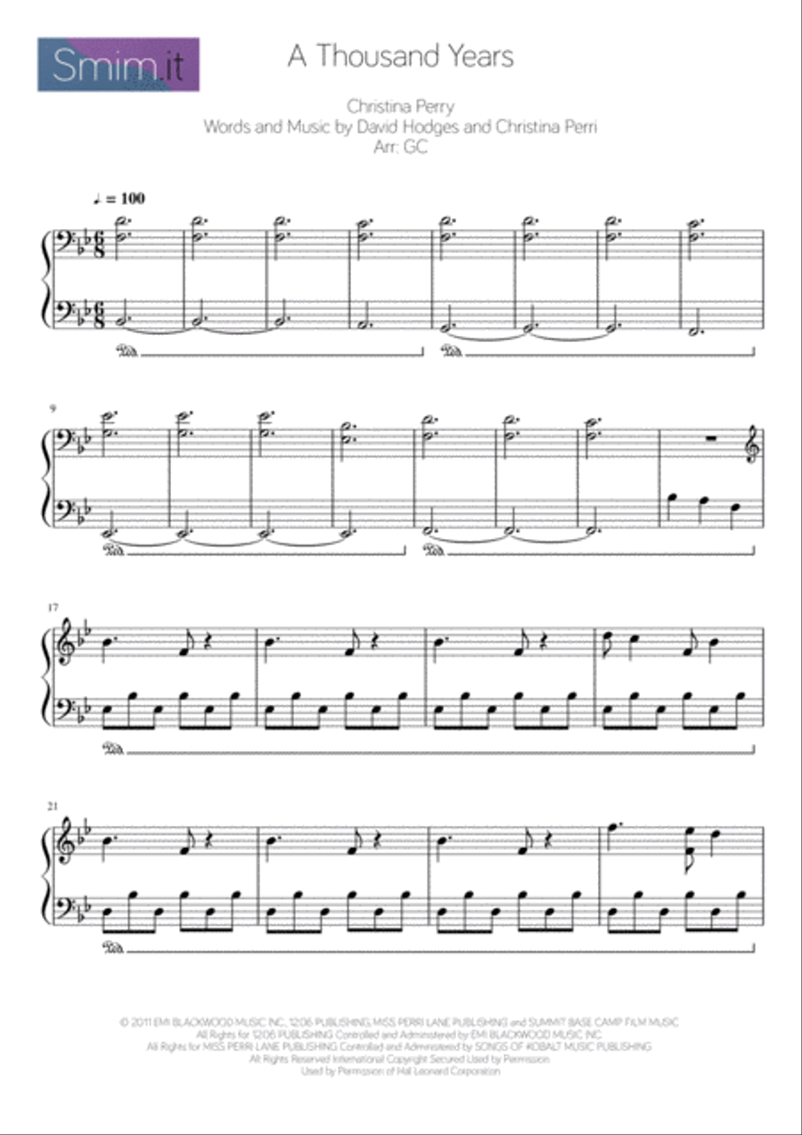 A Thousand Years Piano Solo scores gallery preview page 1