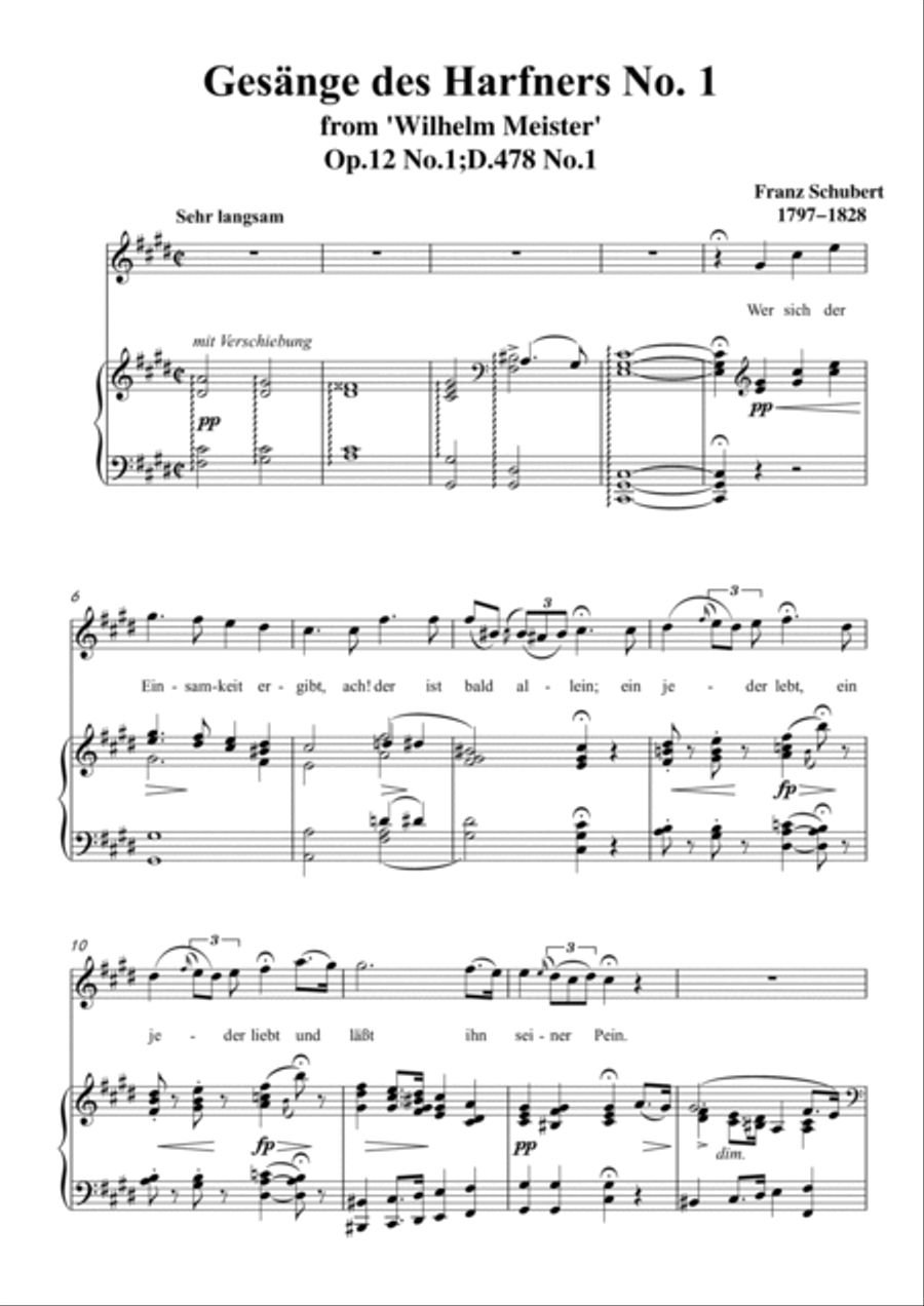 Schubert-Gesänge des Harfners,Op.12 No.1 in #C minor,for Vocal and Piano Voice scores gallery preview page 2