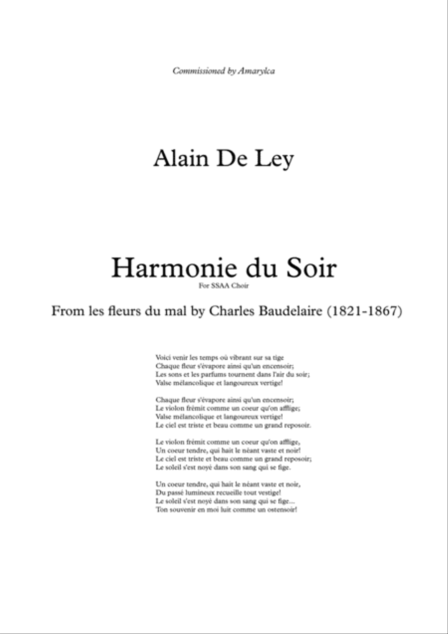 Harmonies du Soir Harmonies du Soir SSA scores gallery preview page 1