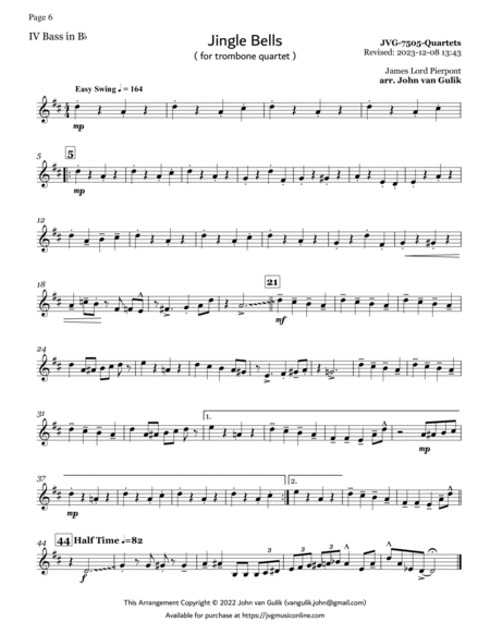 Trombone Quartets For Christmas Vol 2 - Part 4 - Bass in Bb