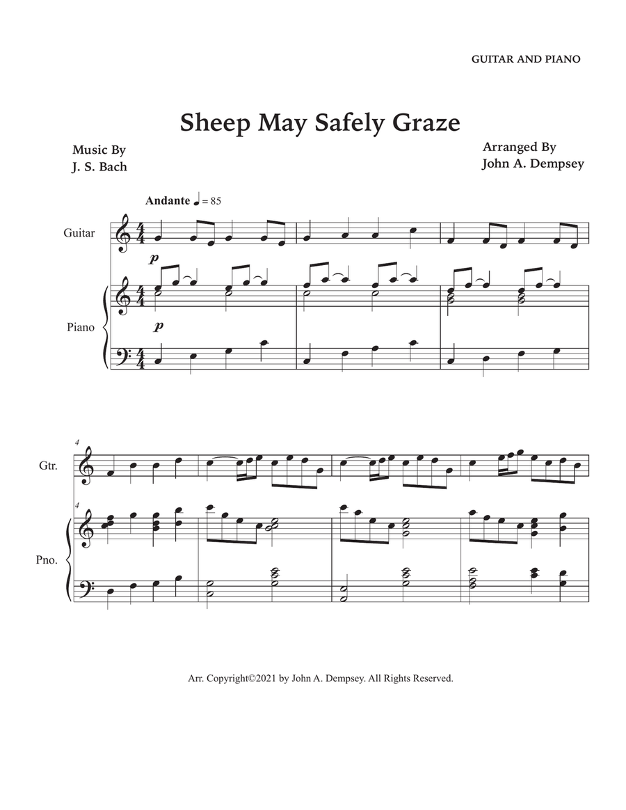 Sheep May Safely Graze (Bach): Guitar and Piano Acoustic Guitar scores gallery preview page 5
