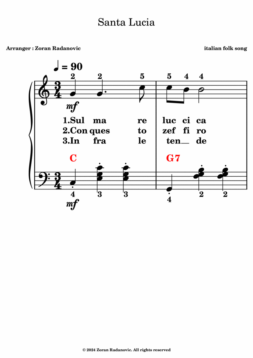 Santa Lucia - for accordion beginner + lyrics image number null