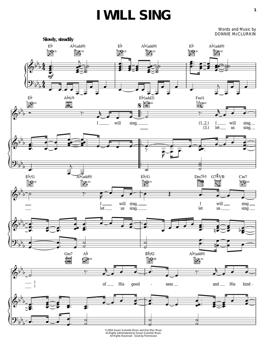 I Will Sing Piano, Vocal, Guitar scores gallery preview page 1