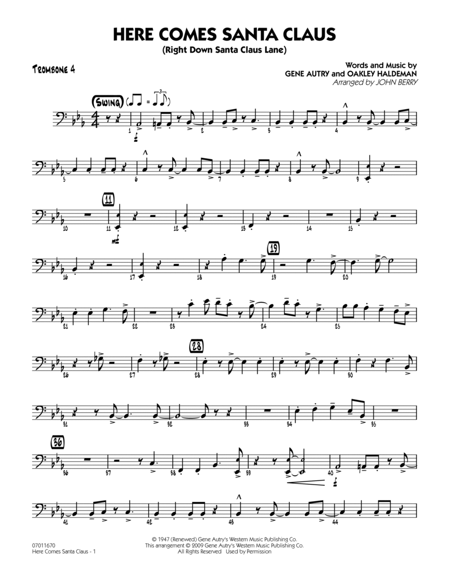 Here Comes Santa Claus (Right Down Santa Claus Lane) - Trombone 4 Trombone scores gallery preview page 1