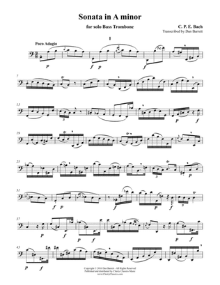 Book cover for Sonata in A minor for Bass Trombone Unaccompanied
