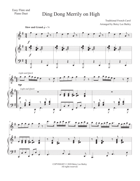 Ding Dong Merrily on High by Betsy Lee Bailey Flute Solo - Digital Sheet Music