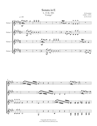 Book cover for Sonata in E, K. 380 (Guitar Quartet) - Score and Parts