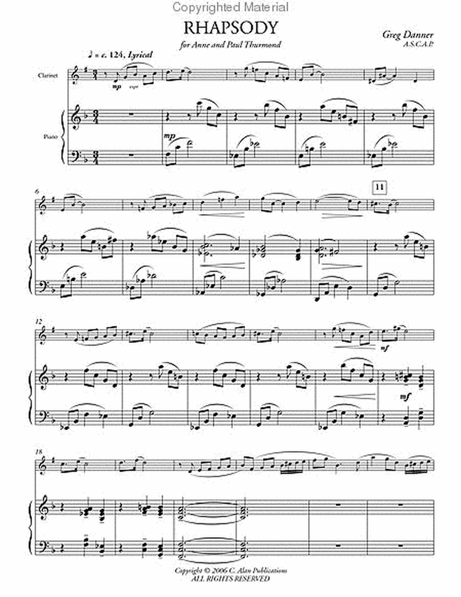Rhapsody for Clarinet (score & 1 part)