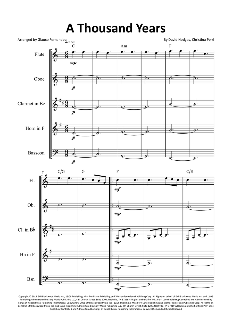 A Thousand Years Woodwind Quintet scores gallery preview page 1
