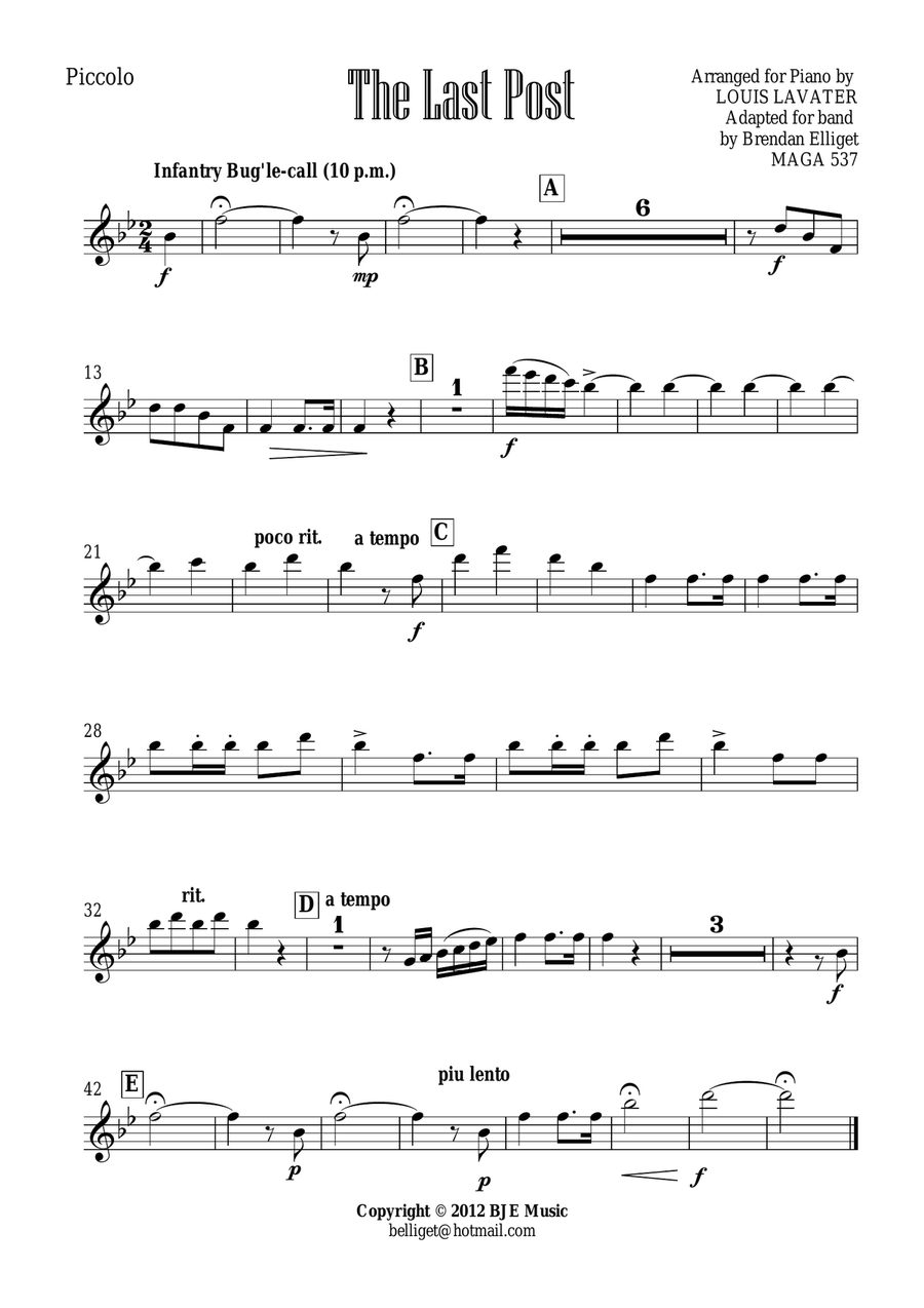 The Last Post - Solo Trumpet with Concert Band - Score and Parts PDF Concert Band scores gallery preview page 2