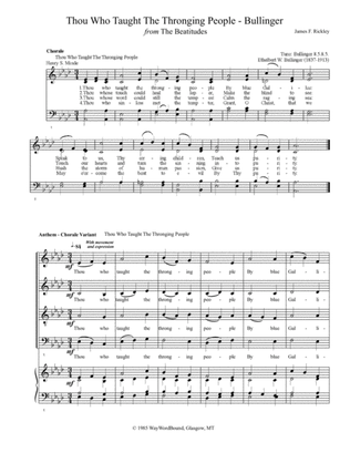 Thou Who Taught The Thronging People (Bullinger) - Anthem - Chorale Variant