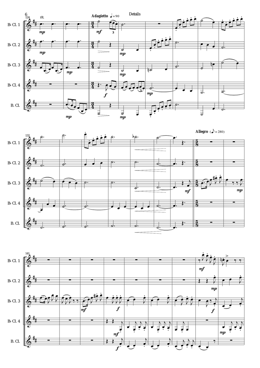 Details for clarinet quintet (4 B flats and 1 Bass) Clarinet Quintet scores gallery preview page 6