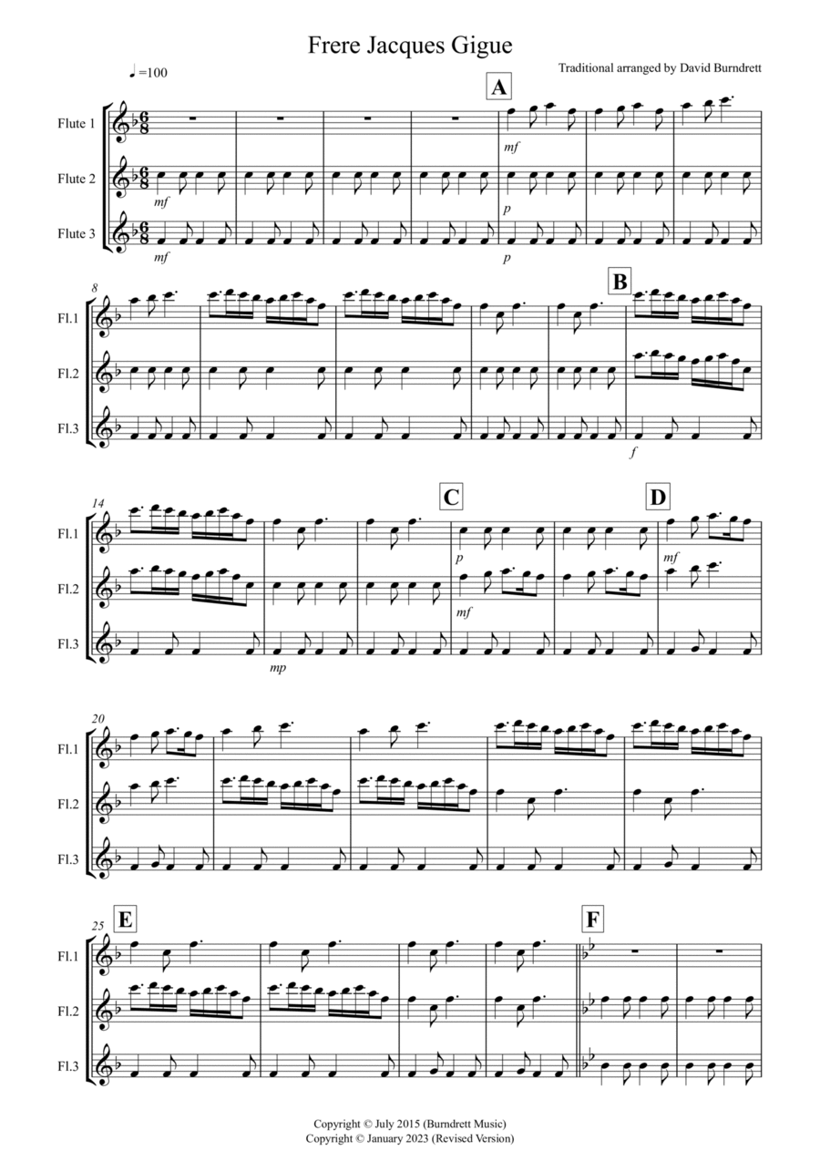 Frere Jacques Gigue for Flute Trio Flute Solo scores gallery preview page 1