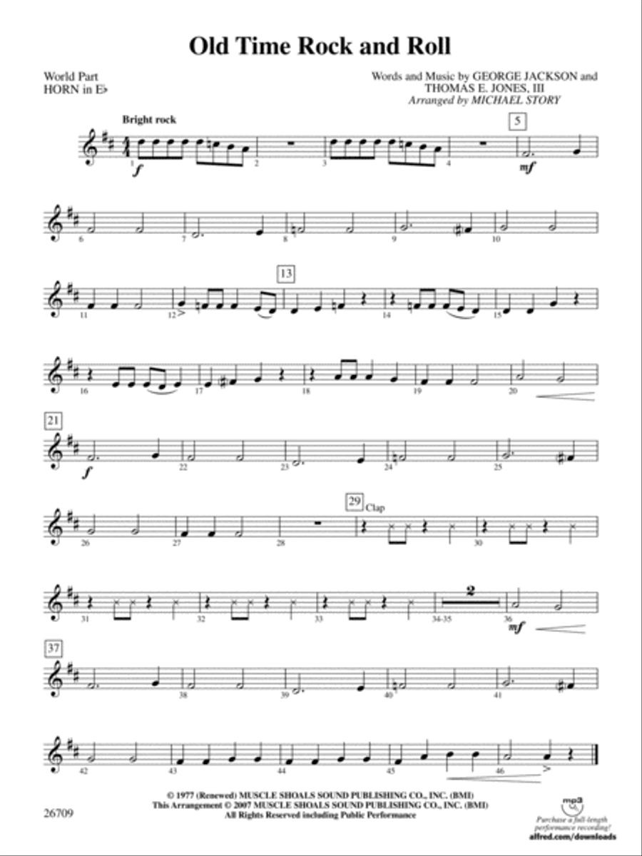 Old Time Rock and Roll: (World Part) 1st Horn in E-flat Concert Band scores gallery preview page 1