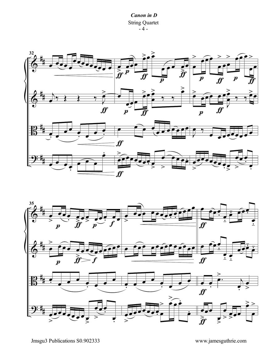 Pachelbel: Canon in D for String Quartet String Quartet scores gallery preview page 4