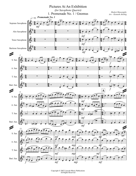 Mussorgsky - Pictures at an Exhibition (for Saxophone Quartet SATB) image number null