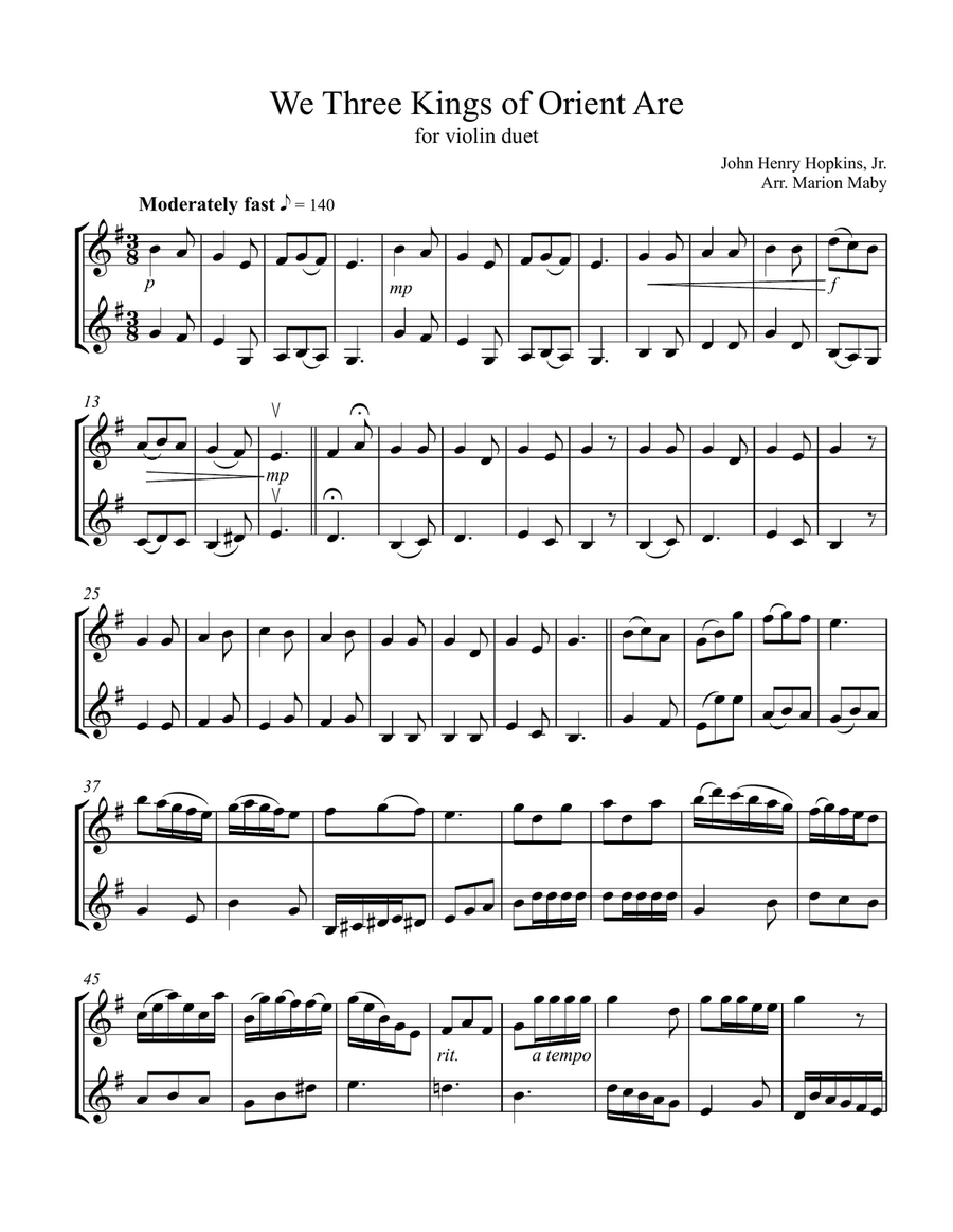 We Three Kings violin Duet We Three Kings violin Duet String Duet scores gallery preview page 1